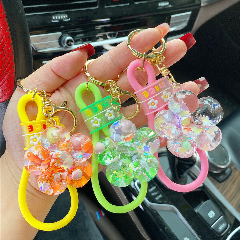 Wholesale Acrylic Sunflower Into Oil Liquid Drift Bottle Keychain